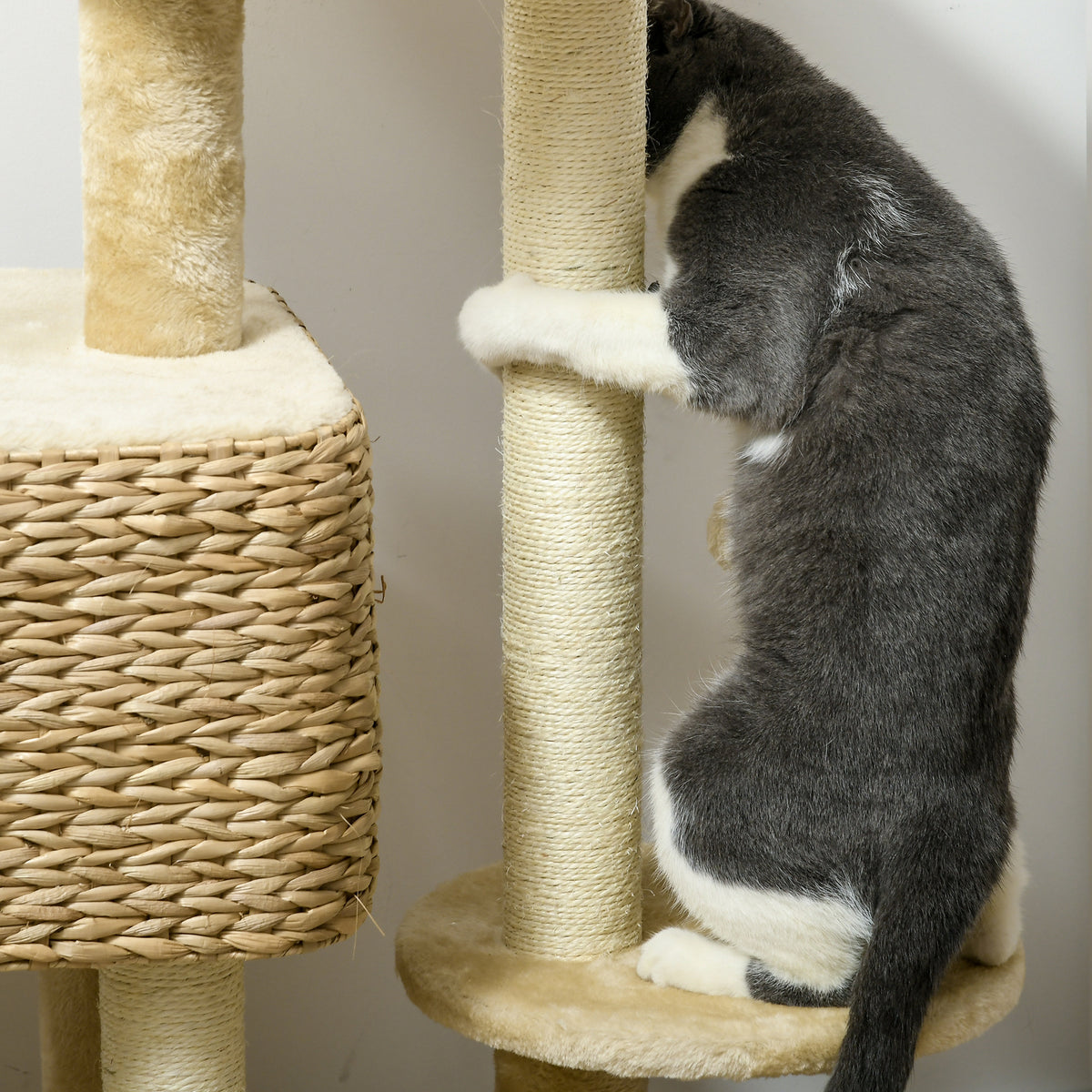 Cat Tree Tower with Scratching Posts & Condo – Beige – image 7