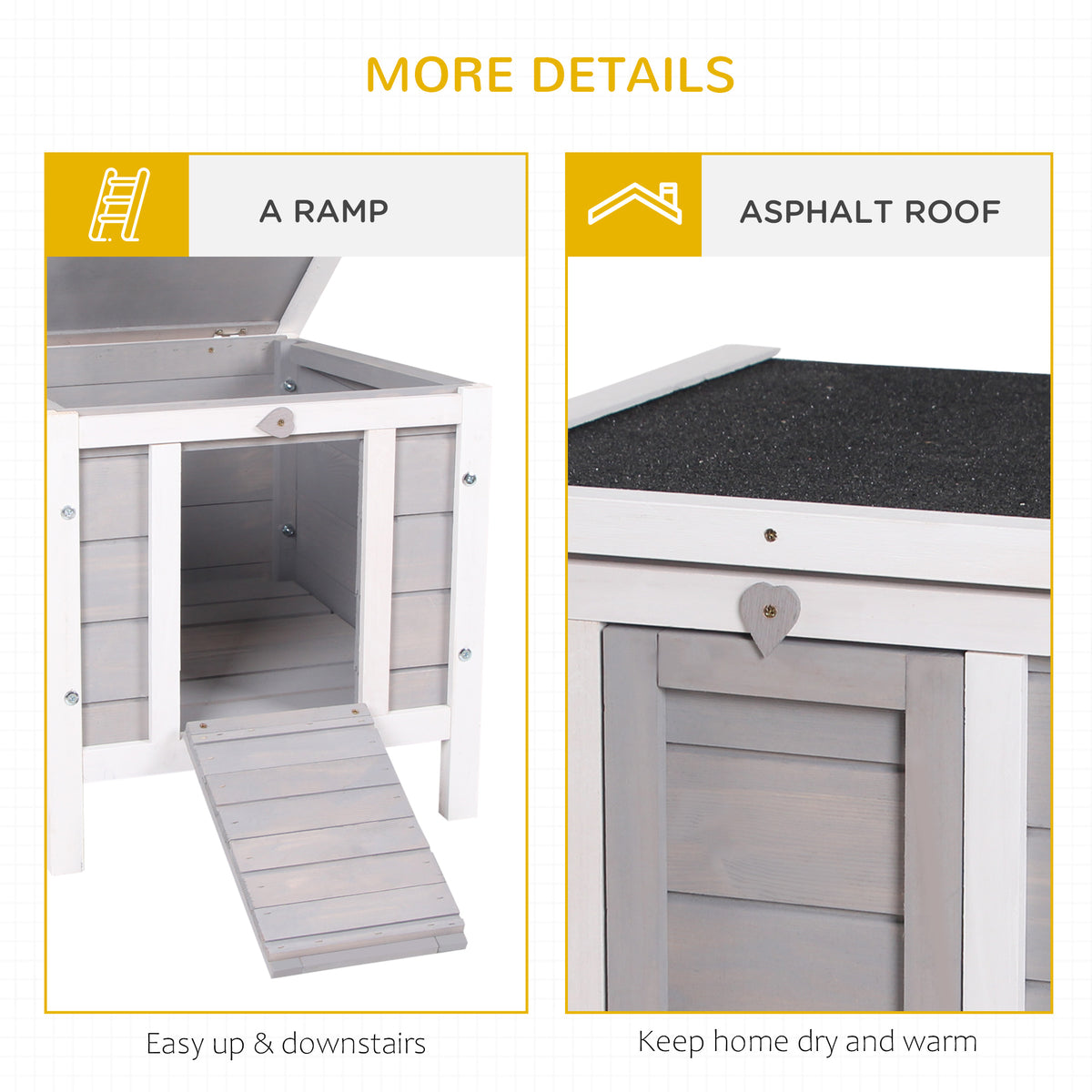 Wooden Rabbit Hutch with Waterproof Hinged Roof – Grey – image 3