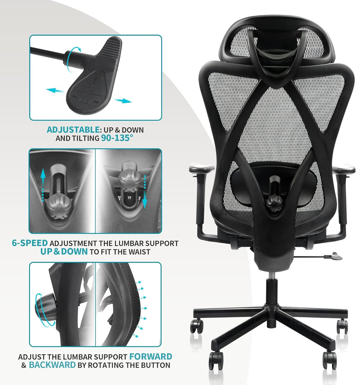 Ergonomic Mesh Office Chair with Lumbar Support & Headrest – image 9