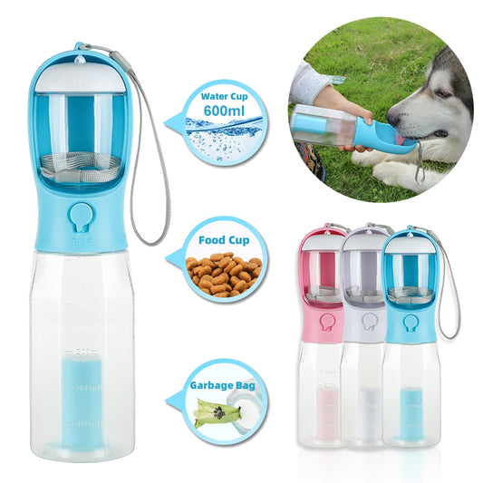 3-in-1 Portable Dog Water Bottle & Food Dispenser