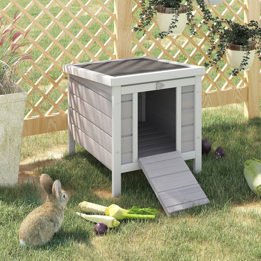 Wooden Rabbit Hutch with Waterproof Hinged Roof – Grey