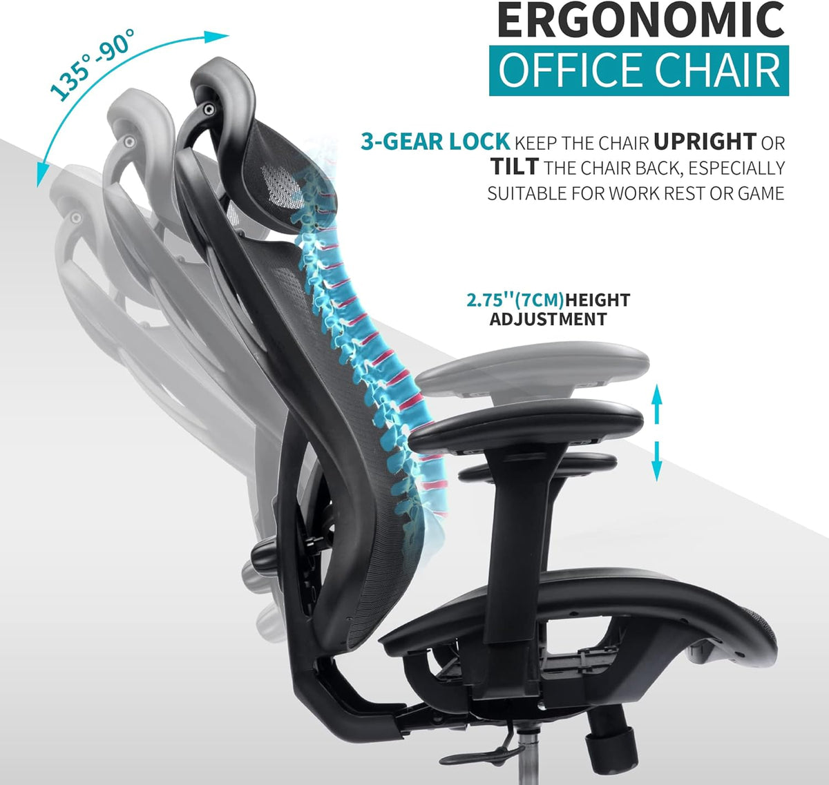 Ergonomic Mesh Office Chair with Lumbar Support & Headrest – image 7