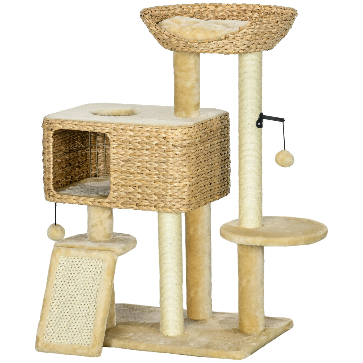 Cat Tree Tower with Scratching Posts & Condo – Beige – image 9