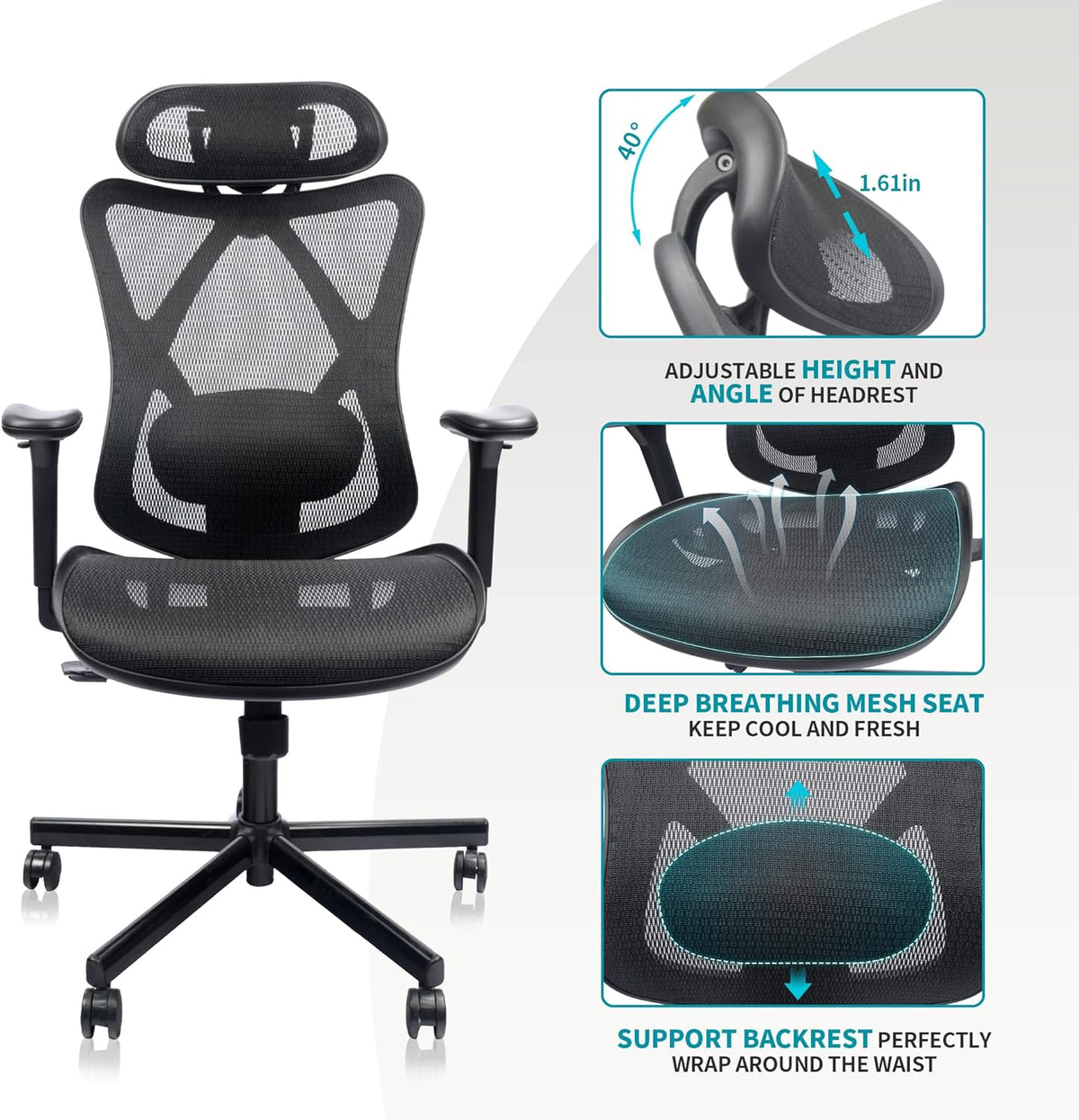 Ergonomic Mesh Office Chair with Lumbar Support & Headrest – image 4