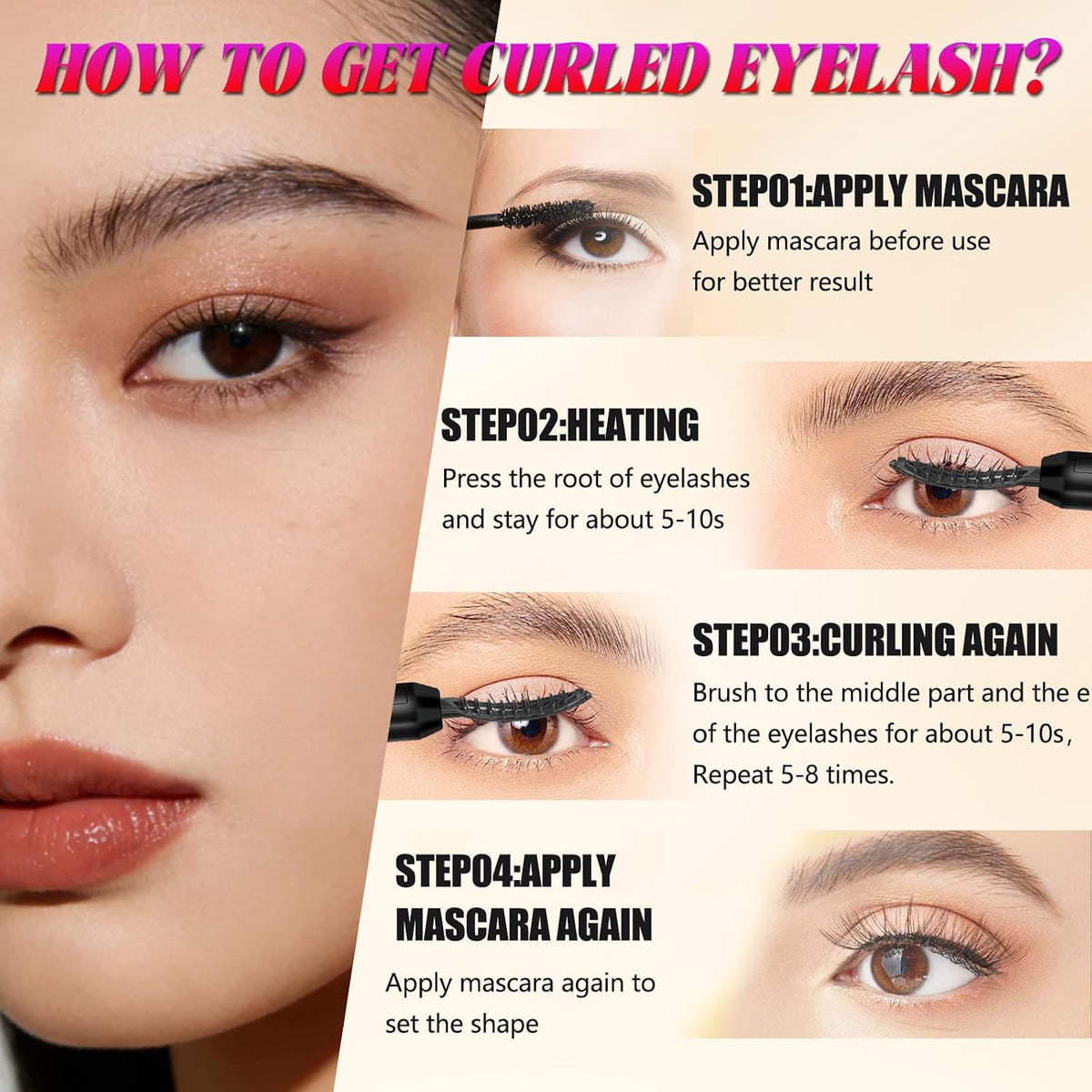 Heated Eyelash Curler-4 Temp Modes 65°-95°C LED Display, Electric Eye Lash Curler for 24H Long Lasting, Type-C Rechargeable Heated Lash Curler for Natural Thick Lashes, Makeup Gift,Sakura Pink MU-12