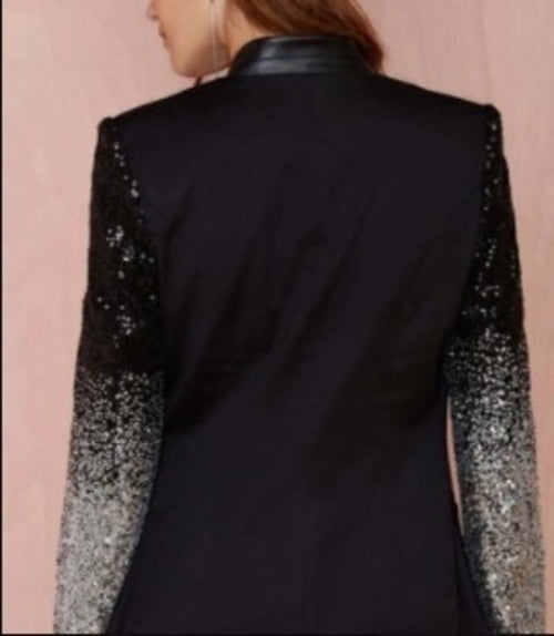 Women's Black Blazer with Sequin Sleeves – image 3
