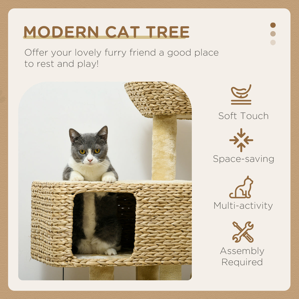 Cat Tree Tower with Scratching Posts & Condo – Beige – image 8