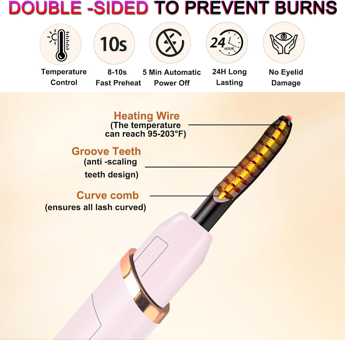 Heated Eyelash Curler-4 Temp Modes 65°-95°C LED Display, Electric Eye Lash Curler for 24H Long Lasting, Type-C Rechargeable Heated Lash Curler for Natural Thick Lashes, Makeup Gift,Sakura Pink MU-12